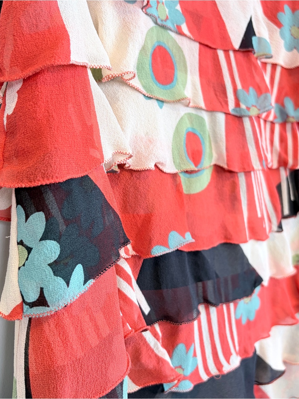 Marc Jacobs Y2K 100% Silk Tiered Ruffle Mini Skirt Abstract Floral Print Size 4 - Picture 6 of 16